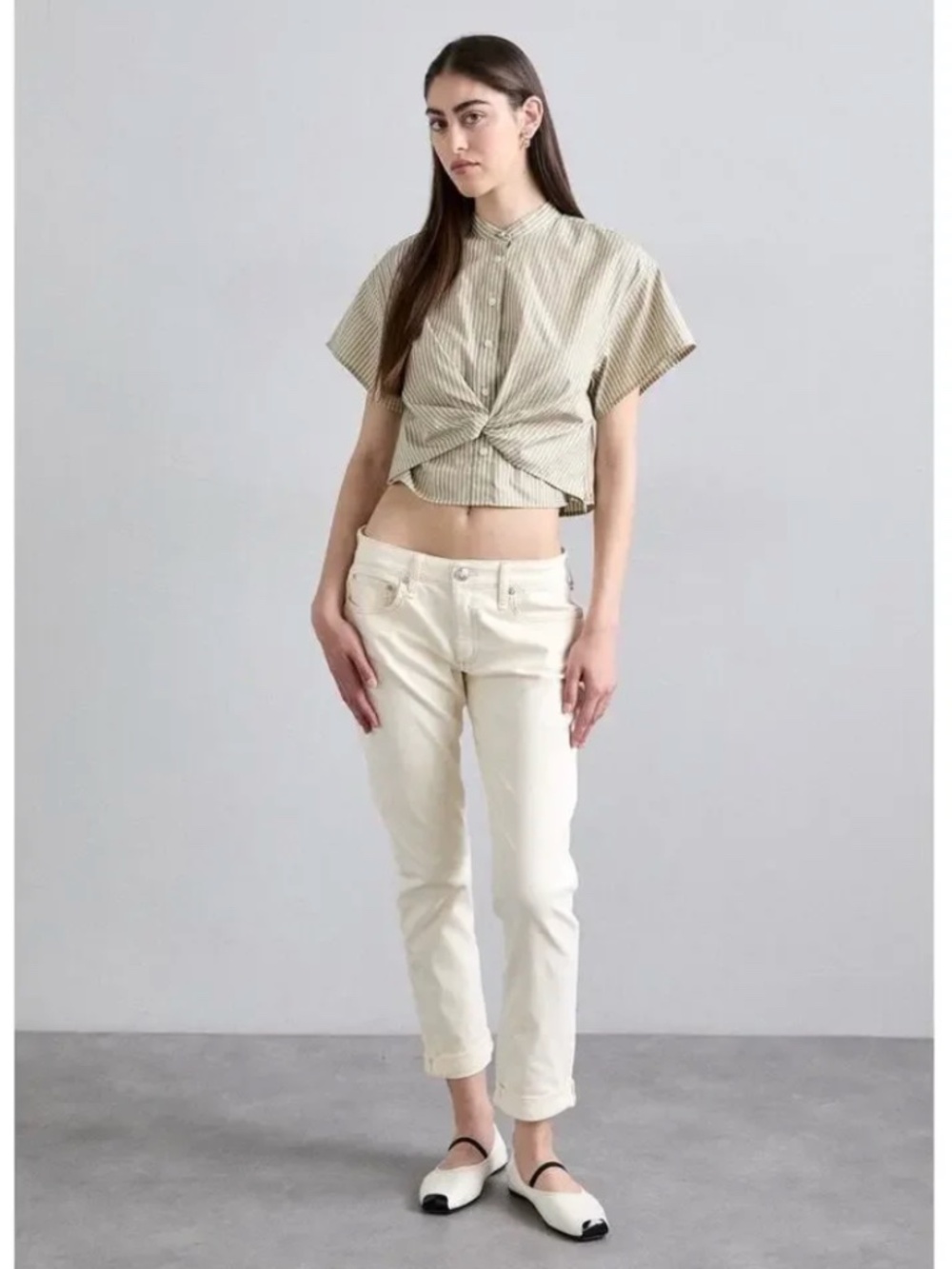 Rag & Bone Dre Low-rise‎ slim boyfriend Ecru denim jeans Size 26